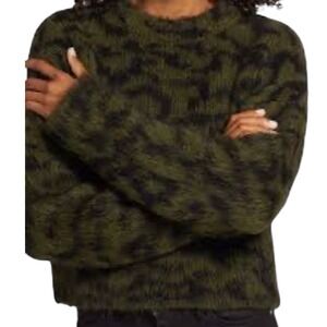 Frame Abstract Jacquard Crewneck Sweater Oversized Cropped Womens Medium Green